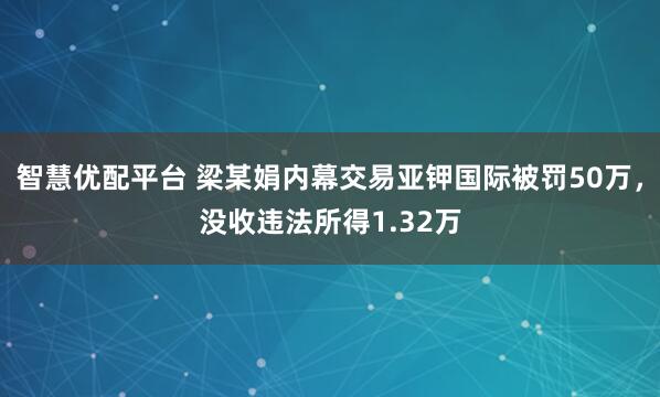 智慧优配平台 梁某娟内幕交易亚钾国际被罚50万，没收违法所得1.32万